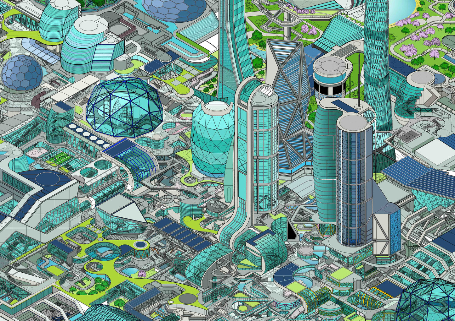 isometric-futuristic-cityscape-art-print-metropolis-colour clost up