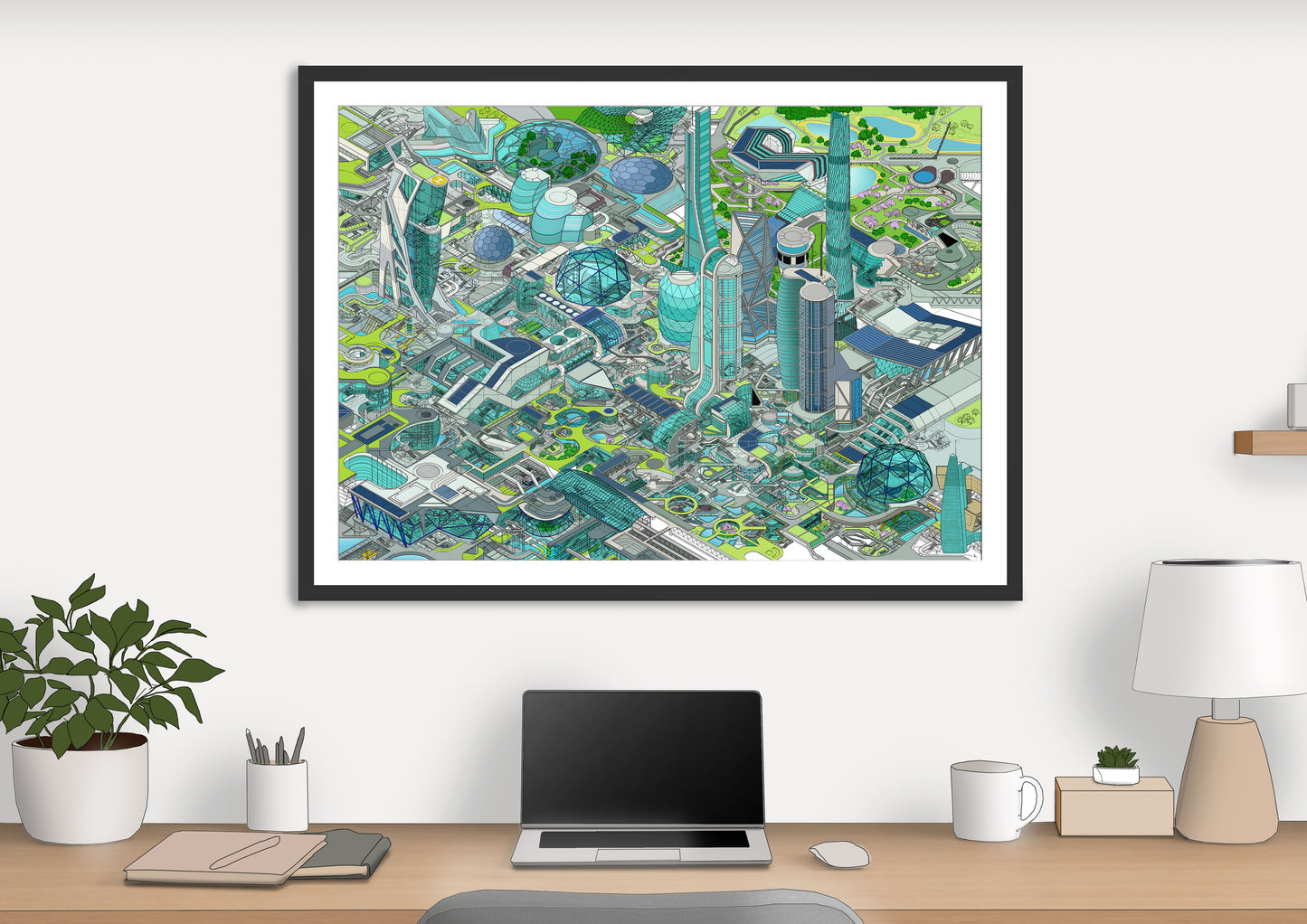 Metropolis Colour – Isometric Futuristic Cityscape Art Print