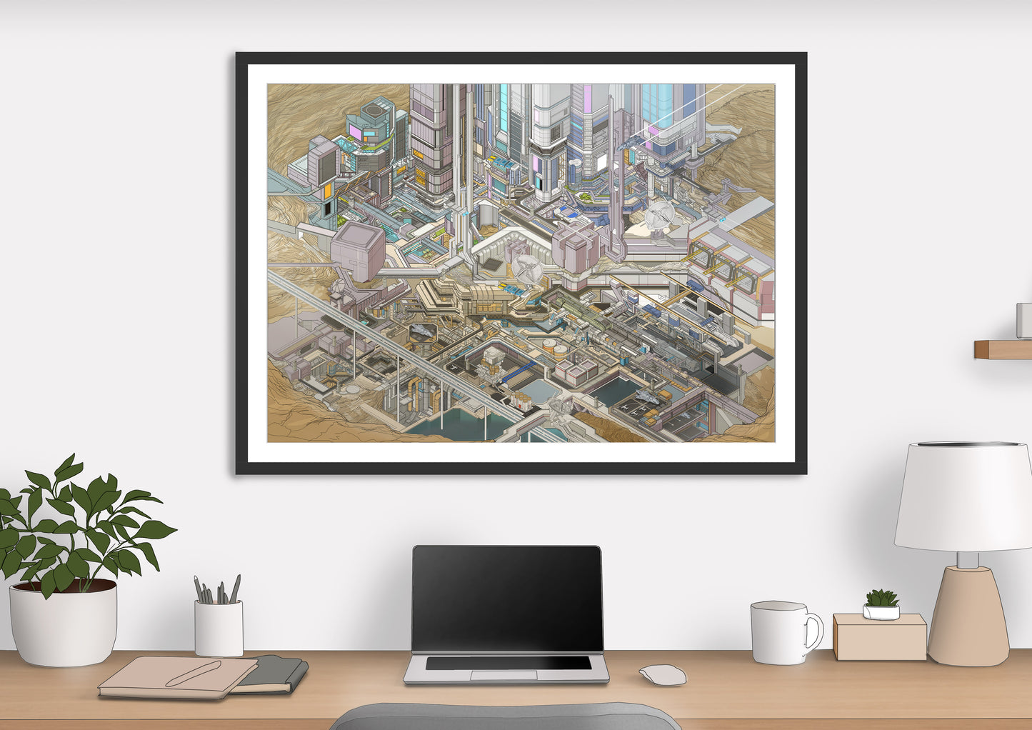 Port City Gateway – Isometric Sci-Fi City Gateway Art Print