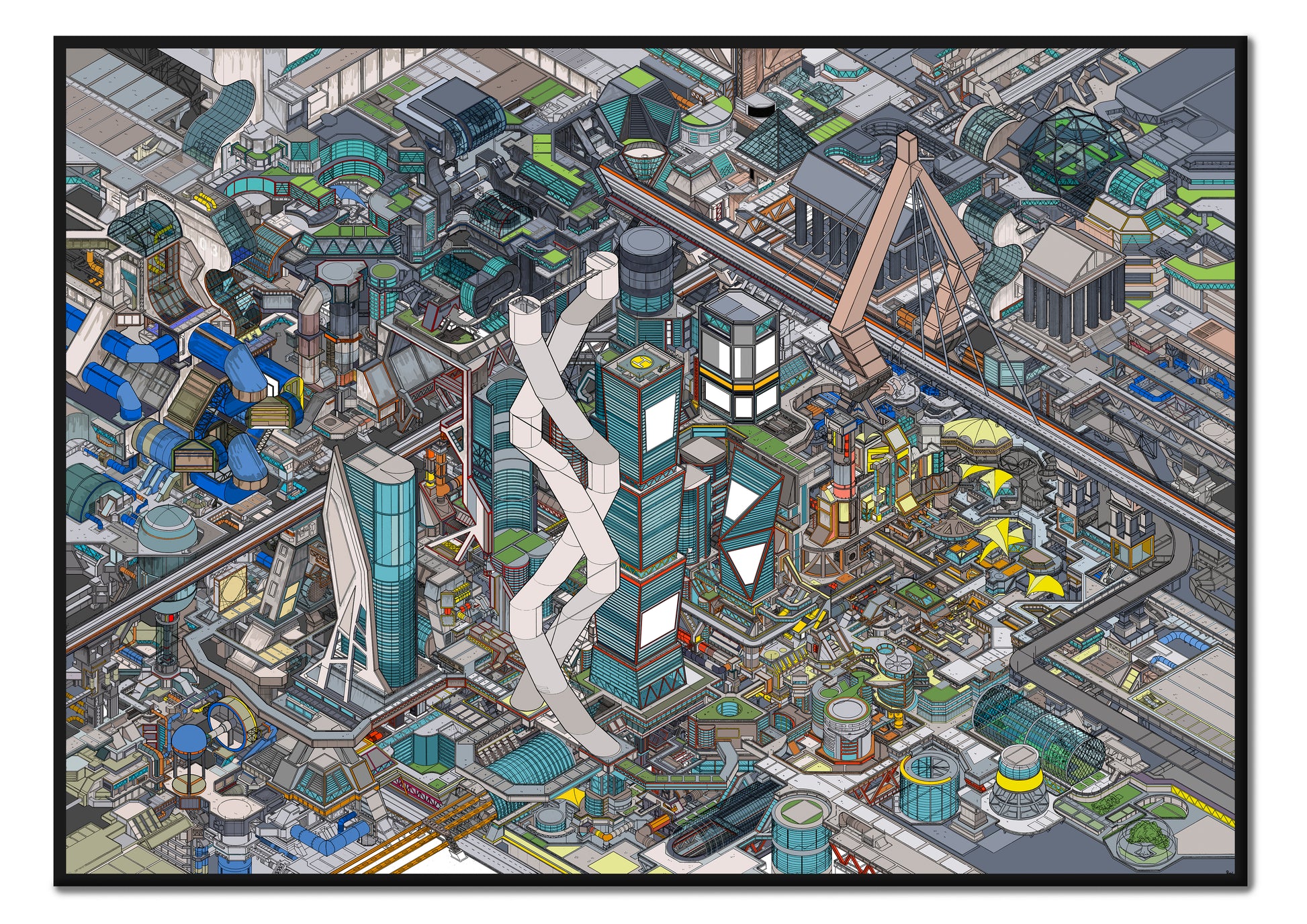 isometric futuristic cityscape illustration art print – Utopia Colour