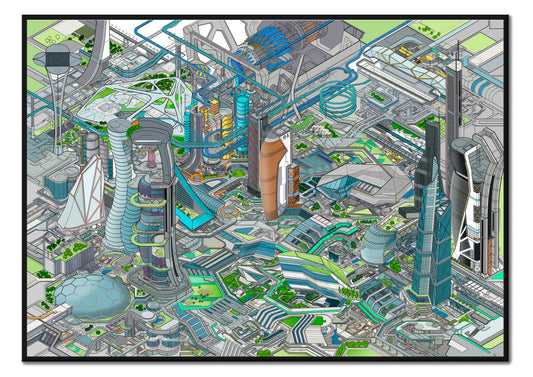 isometric futuristic cityscape art print – Tomorrowland