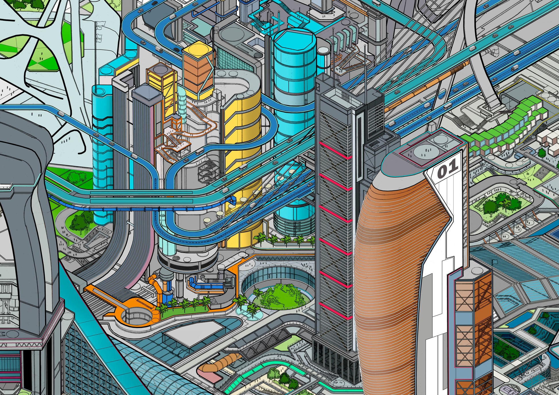 isometric futuristic cityscape art print – Tomorrowland