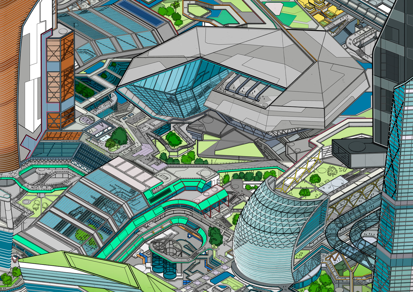 isometric futuristic cityscape art print – Tomorrowland