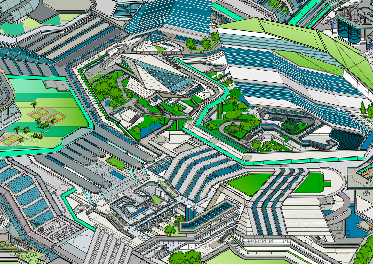 isometric futuristic cityscape art print – Tomorrowland
