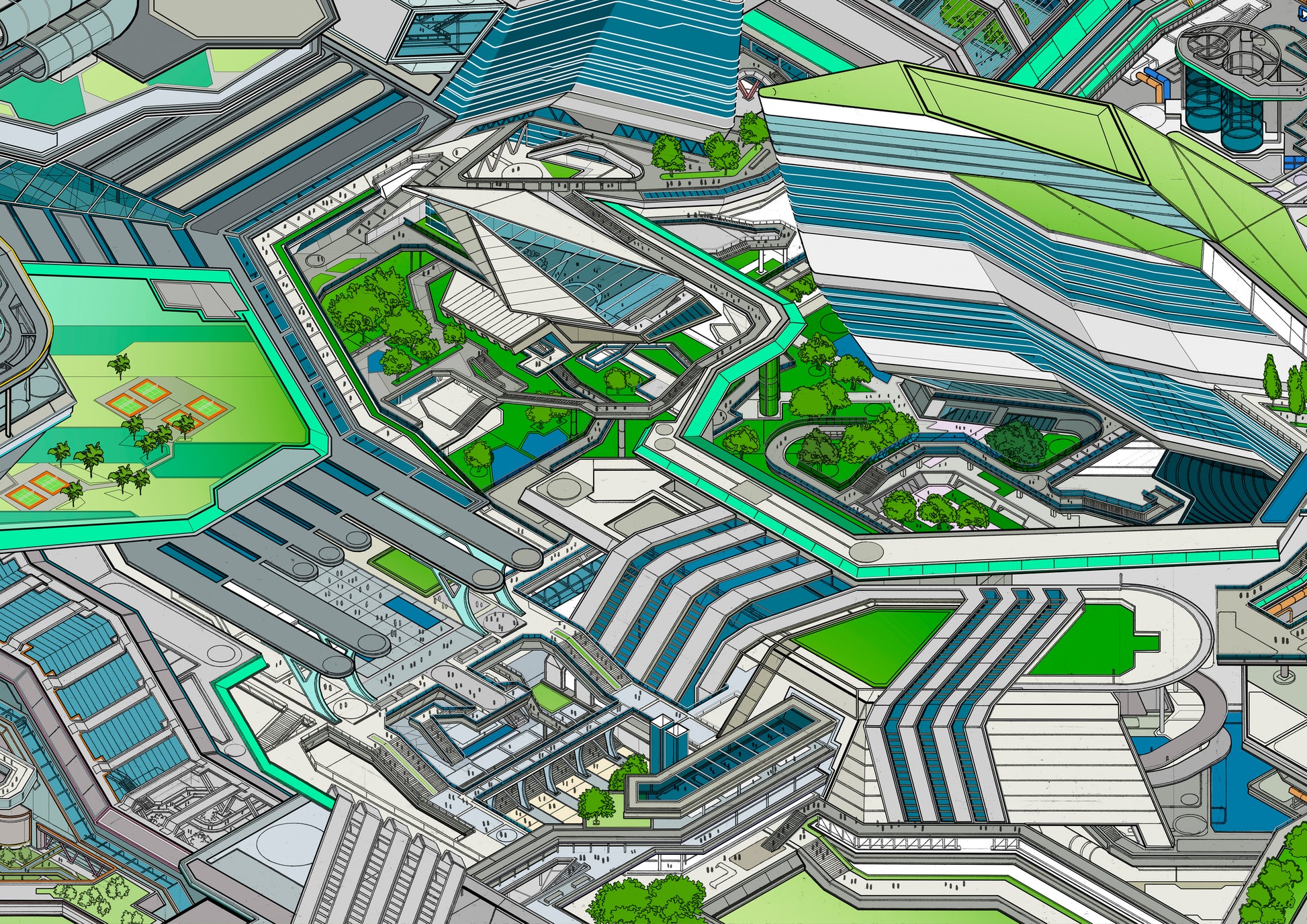 isometric futuristic cityscape art print – Tomorrowland