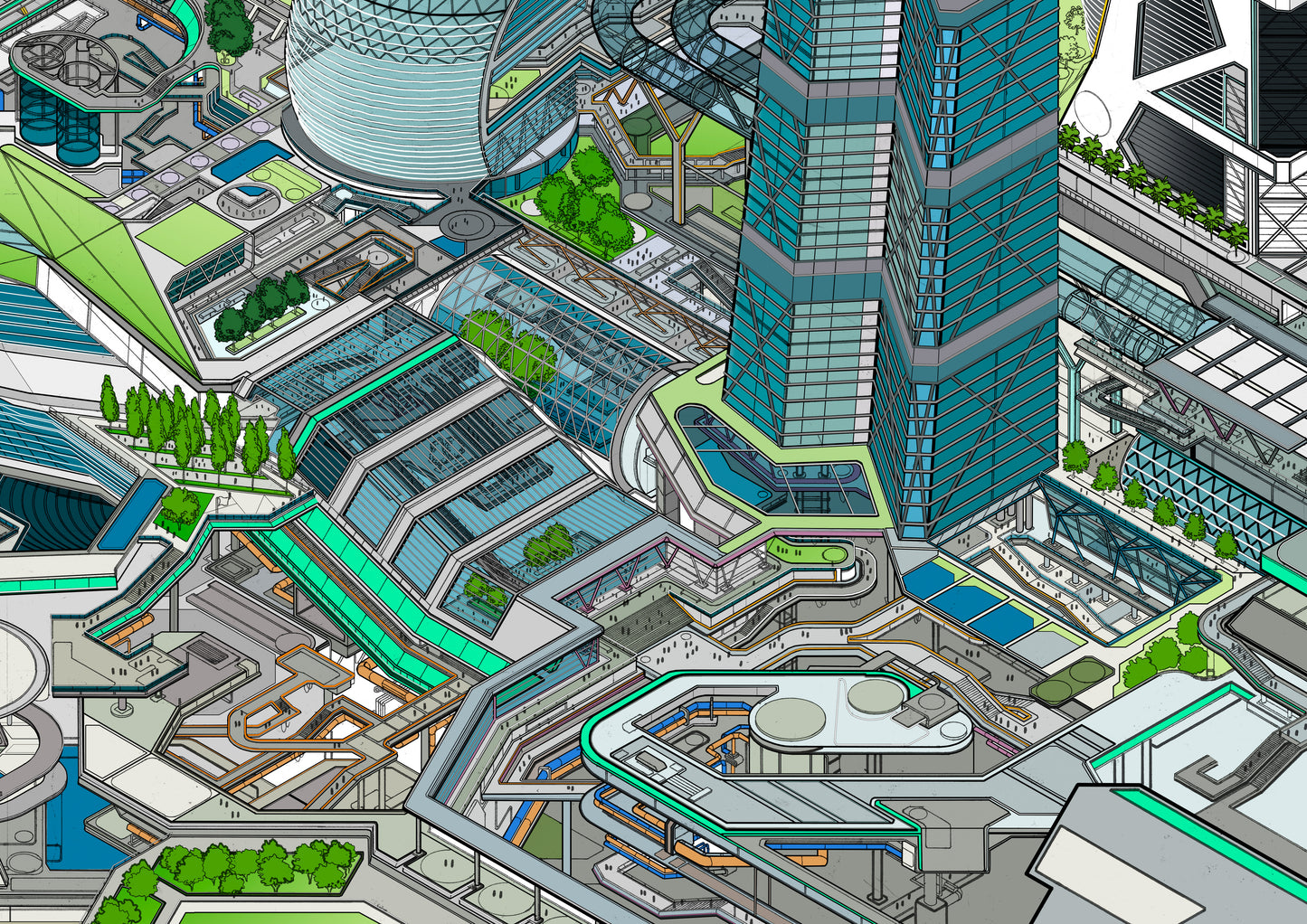isometric futuristic cityscape art print – Tomorrowland