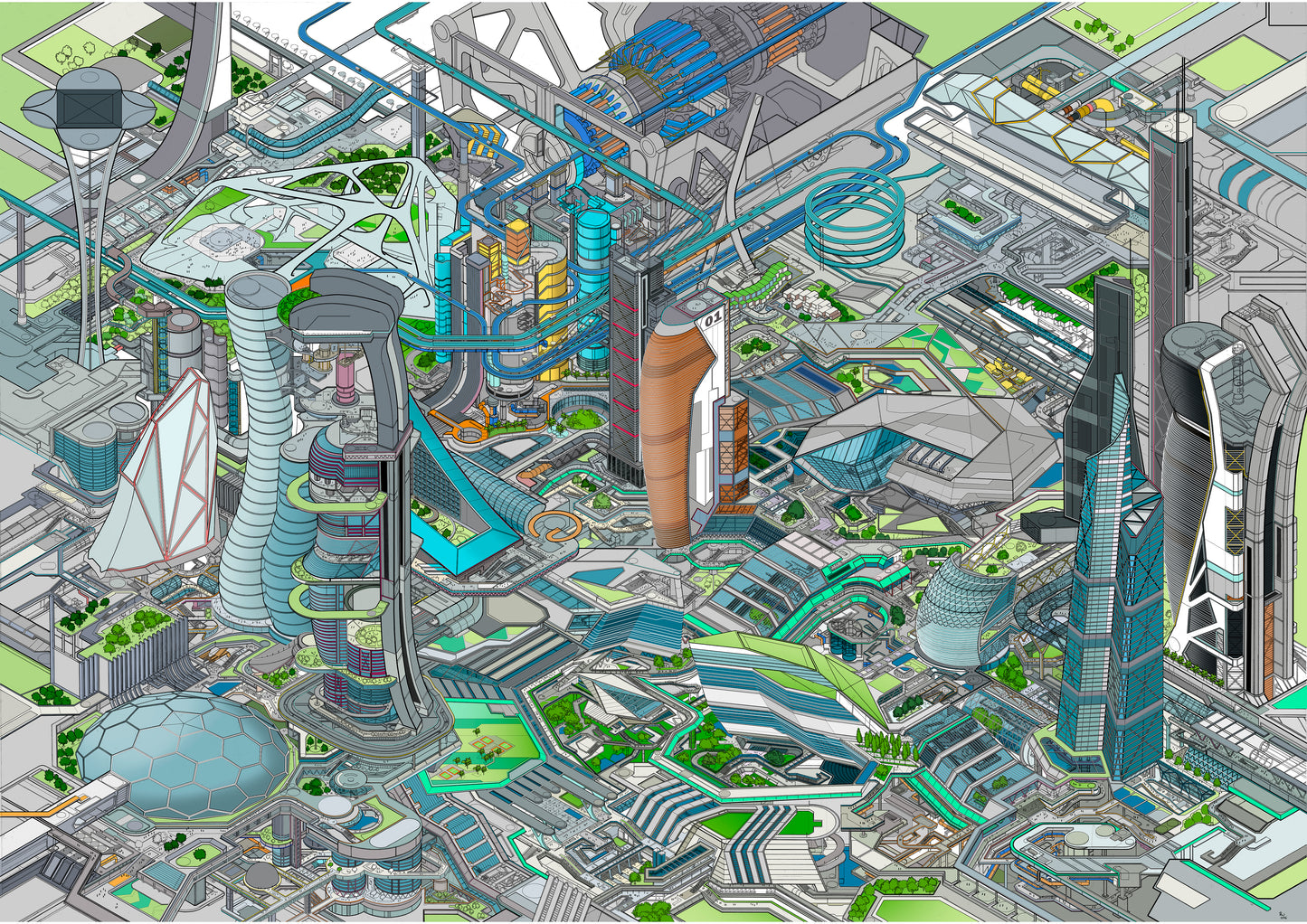 isometric futuristic cityscape art print – Tomorrowland