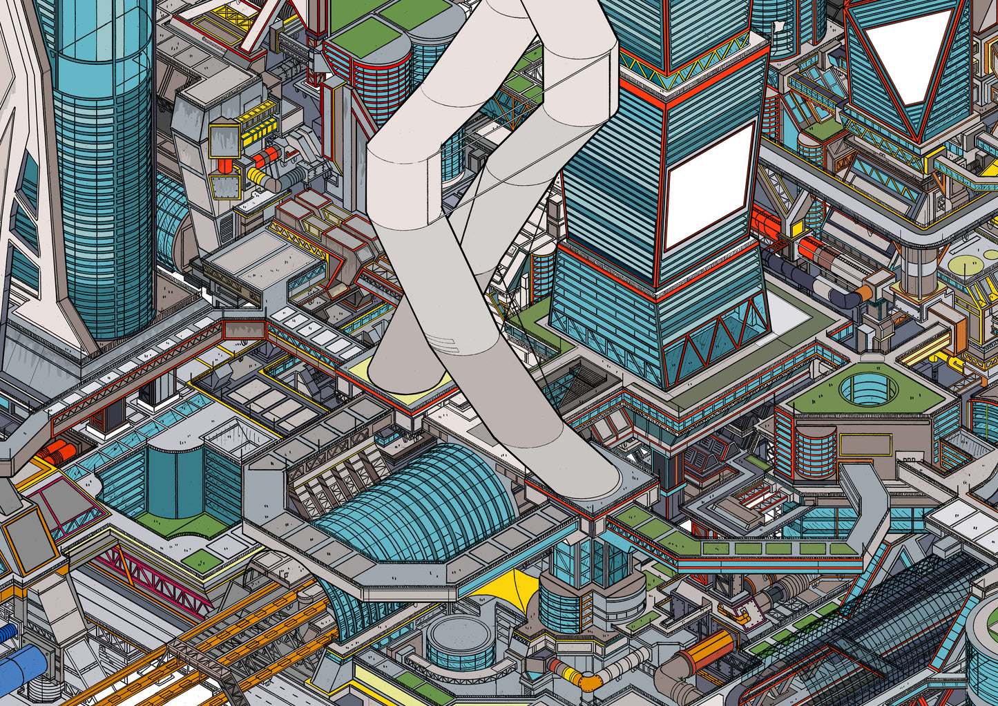 isometric futuristic cityscape illustration art print – Utopia Colour
